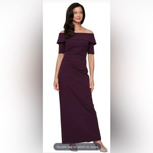 🪻Stretch Crepe off-the-Shoulder Gown, Aubergine, 8